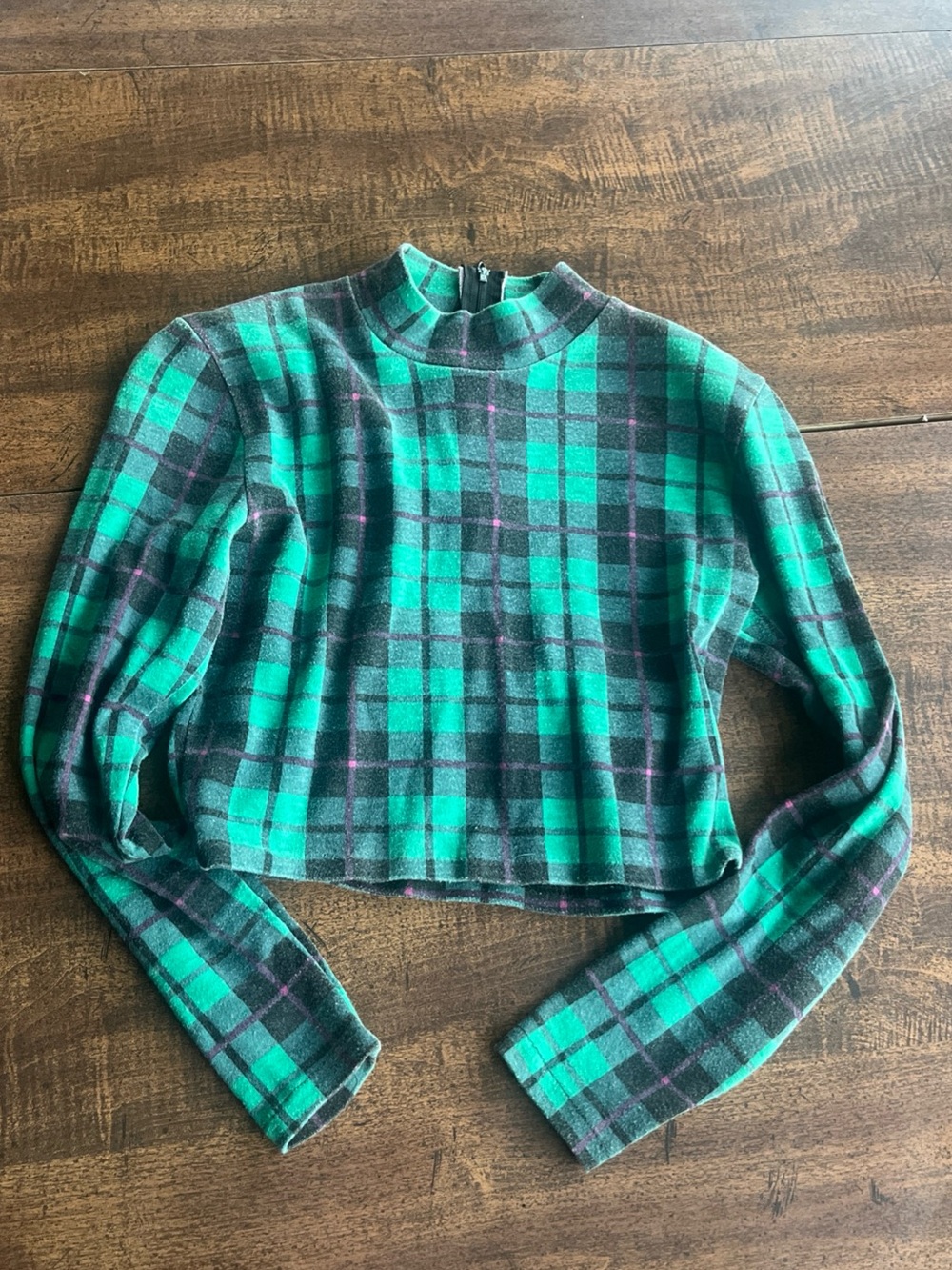 Vintage Prezzia USA Plaid Mock Neck Crop Top 90s Dark Academia Grunge Small